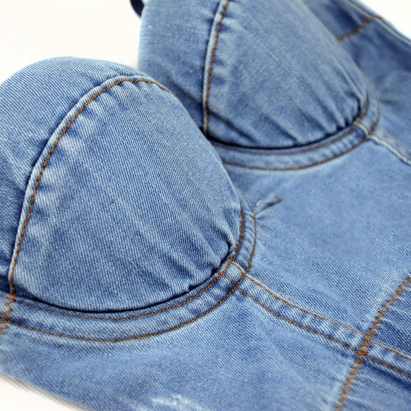 ELLACCI Women's Denim Bustier Crop Top Jean Corset Top Bra with Detachable Straps Small - Image 4